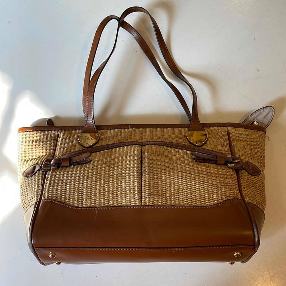 Lauren Ralph Lauren Woven Raffia Bag with Saddle Leather Trim